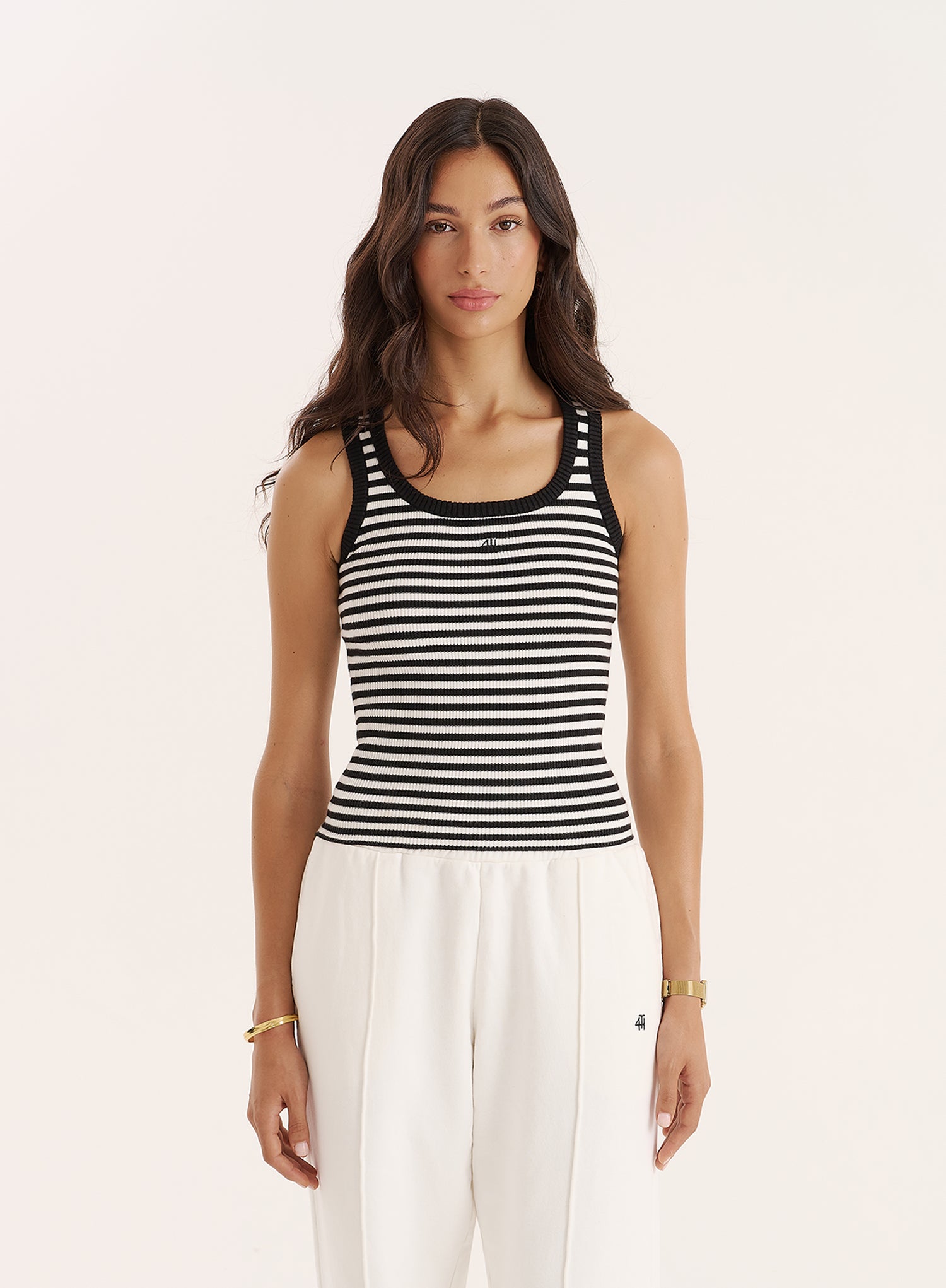 Black And White Stripe Knitted 4th Vest Top